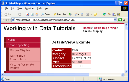 DetailsView muestra un único registro