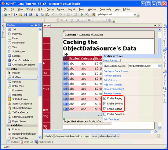 Habilitar la compatibilidad con GridView para editar, ordenar y paginar