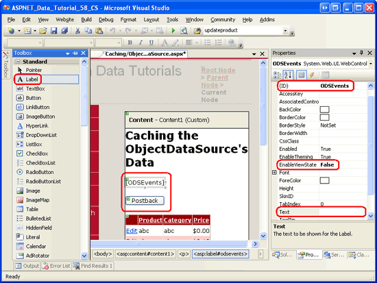 Agregar una etiqueta y un botón a la página encima de GridView
