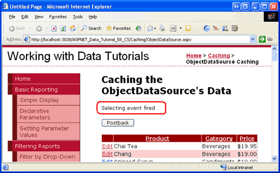 Siempre que GridView se reasigna a su origen de datos, se muestra que se ha activado el evento 'Selecting'