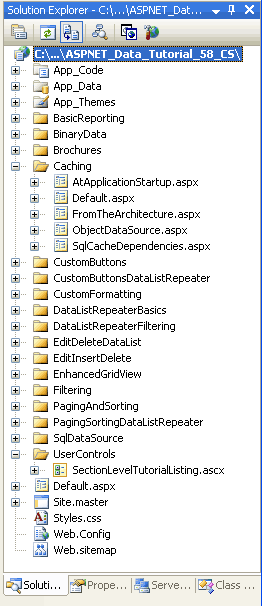 Agregar las páginas de ASP.NET para los tutoriales de Caching-Related