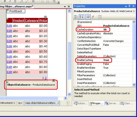 Configurar ObjectDataSource para almacenar en caché sus datos durante 30 segundos