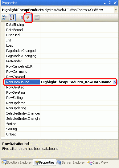 Crear un controlador de eventos para el evento RowDataBound de GridView