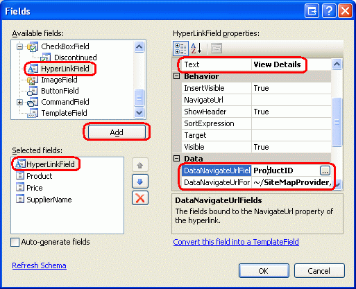 Agregar un campo de hiperlink 'Ver detalles' que apunta a ProductDetails.aspx