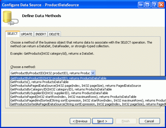 Configurar ObjectDataSource para usar el método GetProductByProductID(productID)