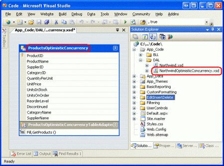 Se han agregado DataTable y TableAdapter al DataSet tipado