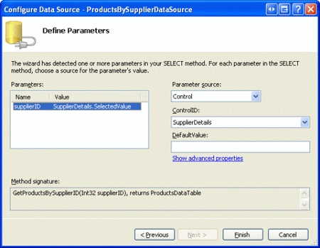 Usar la propiedad SelectedValue de SuppliersDetails DetailsView como origen del parámetro