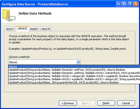 Establezca las listas de Drop-Down en las pestañas UPDATE, INSERT y DELETE en (Ninguno)