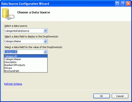 Enlace dropDownList a CategoriesDataSource