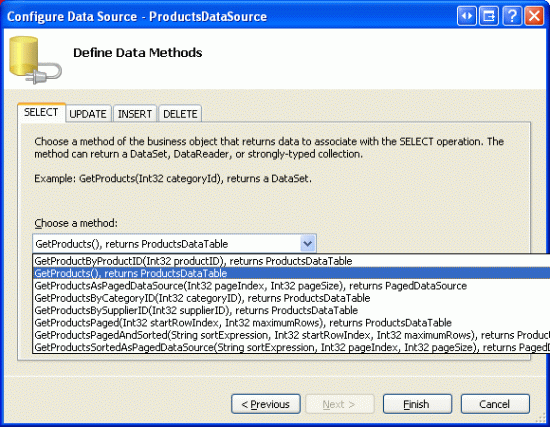 Recuperar los datos del producto mediante el método GetProducts