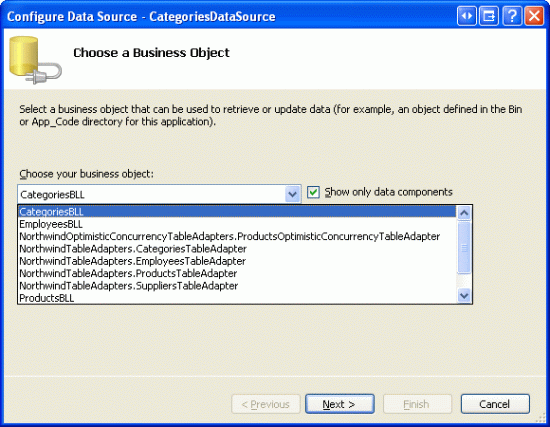 Configurar ObjectDataSource para usar la clase CategoriesBLL