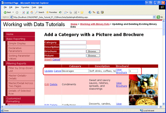 GridView carece de una interfaz de edición para BrochurePath