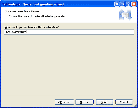 Asigne un nombre al nuevo método TableAdapter UpdateWithPicture.