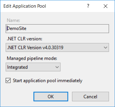 En la lista versión de .NET CLR, seleccione .NET CLR v4.0.30319 y, a continuación, haga clic en Aceptar.