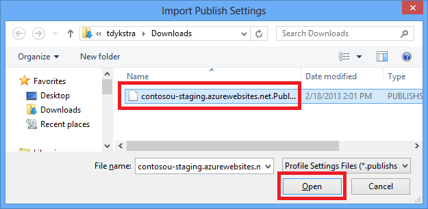 Cuadro de diálogo Importar configuración de publicación