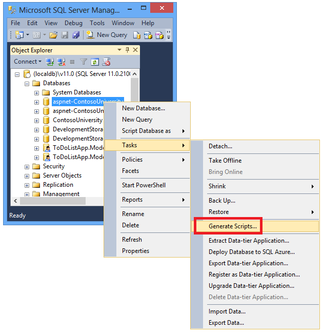 Generación de scripts de SSMS