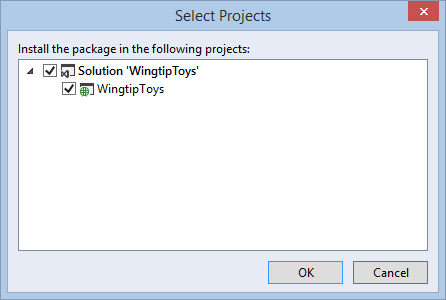 ASP.NET control de errores: cuadro de diálogo Seleccionar proyectos
