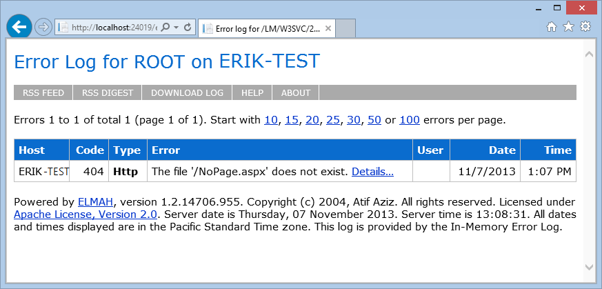 control de errores de ASP.NET: registro de errores de ELMAH