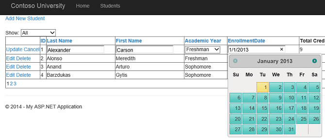Datepicker en GridView