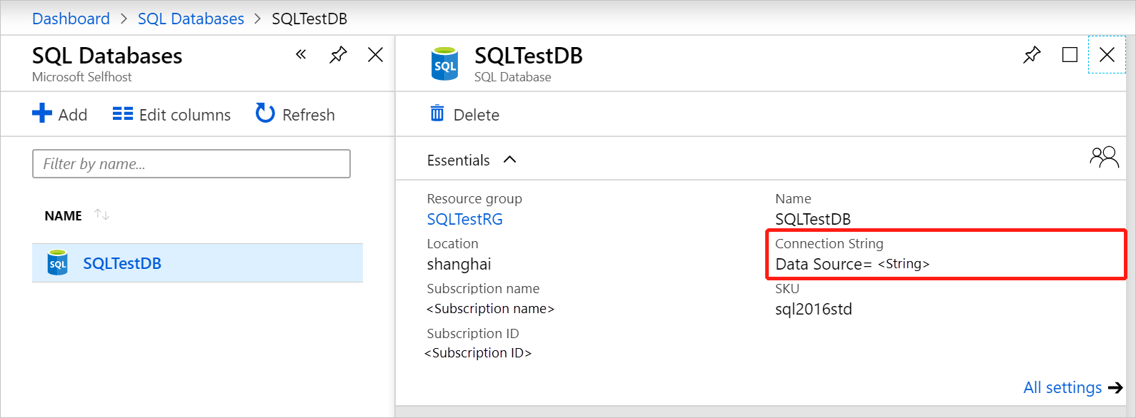 Recuperación de la cadena de conexión para la base de datos de SQL Server