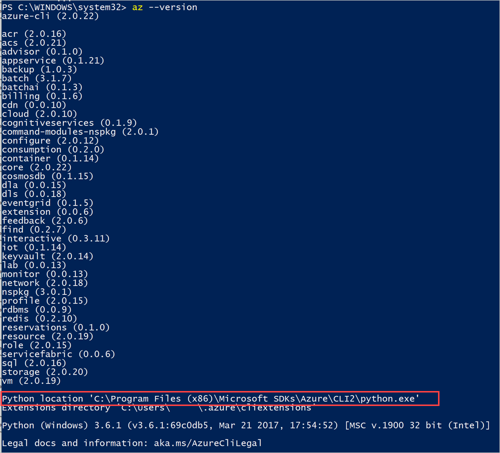 CLI de Azure en la ubicación de Python de Azure&nbsp;Stack Hub
