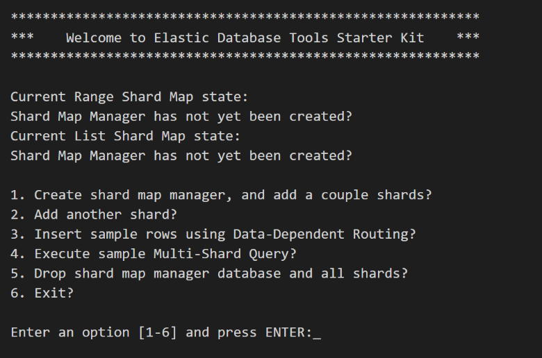 Captura de pantalla del kit de inicio de herramientas de Elastic Database de la biblioteca cliente de Java.