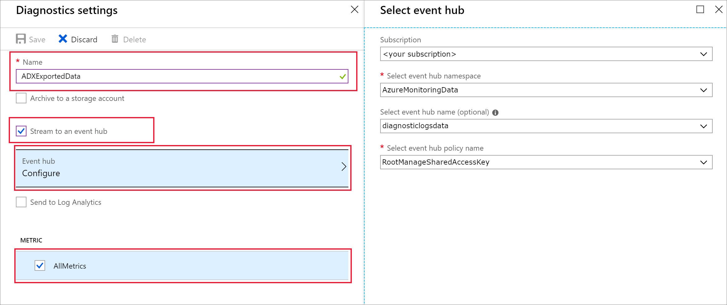 Panel de configuración de diagnósticos.
