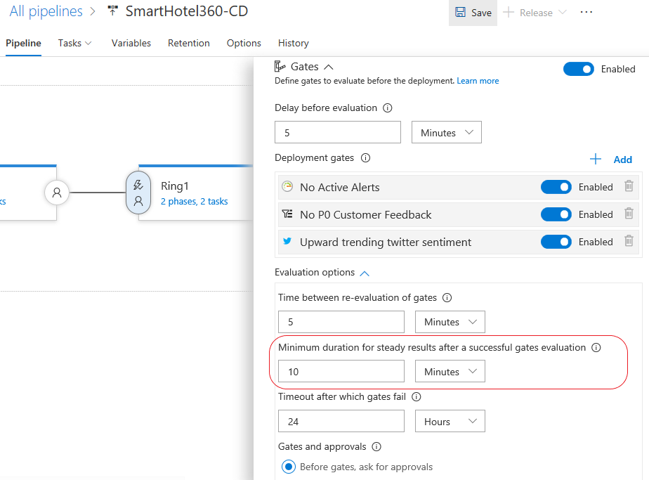 Configuración de retención de puertas