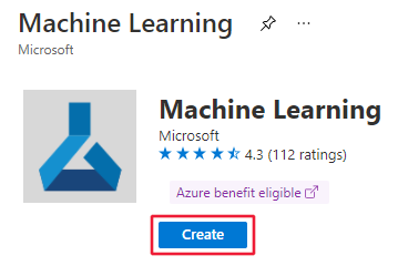 Captura de pantalla de la página de creación de Azure&nbsp;Machine&nbsp;Learning.