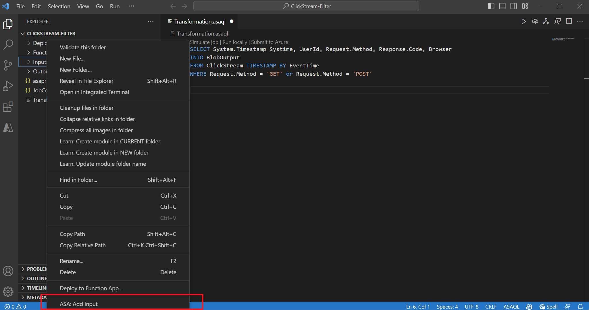 Captura de pantalla de la extensión VS Code agregando entrada a través del menú desplegable.