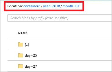 Captura de pantalla que muestra la salida de blob de Stream Analytics con un patrón de ruta personalizado.
