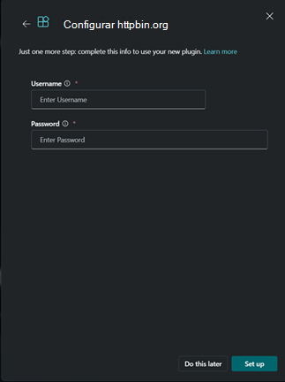 Captura de pantalla que muestra el cuadro de diálogo Establecer nombre de usuario y contraseña