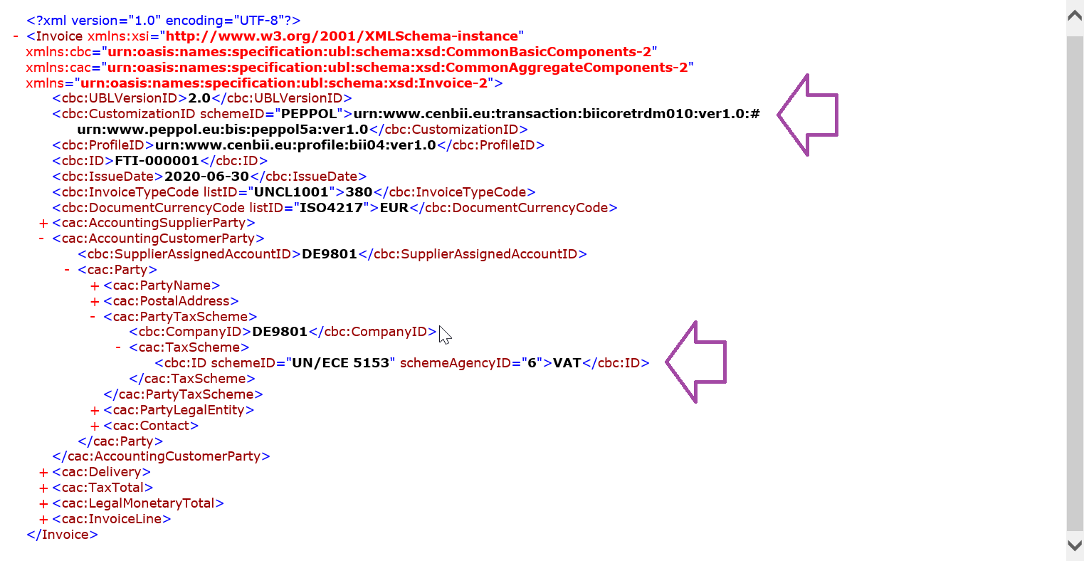 Vista previa del archivo XML de factura electrónica generado.