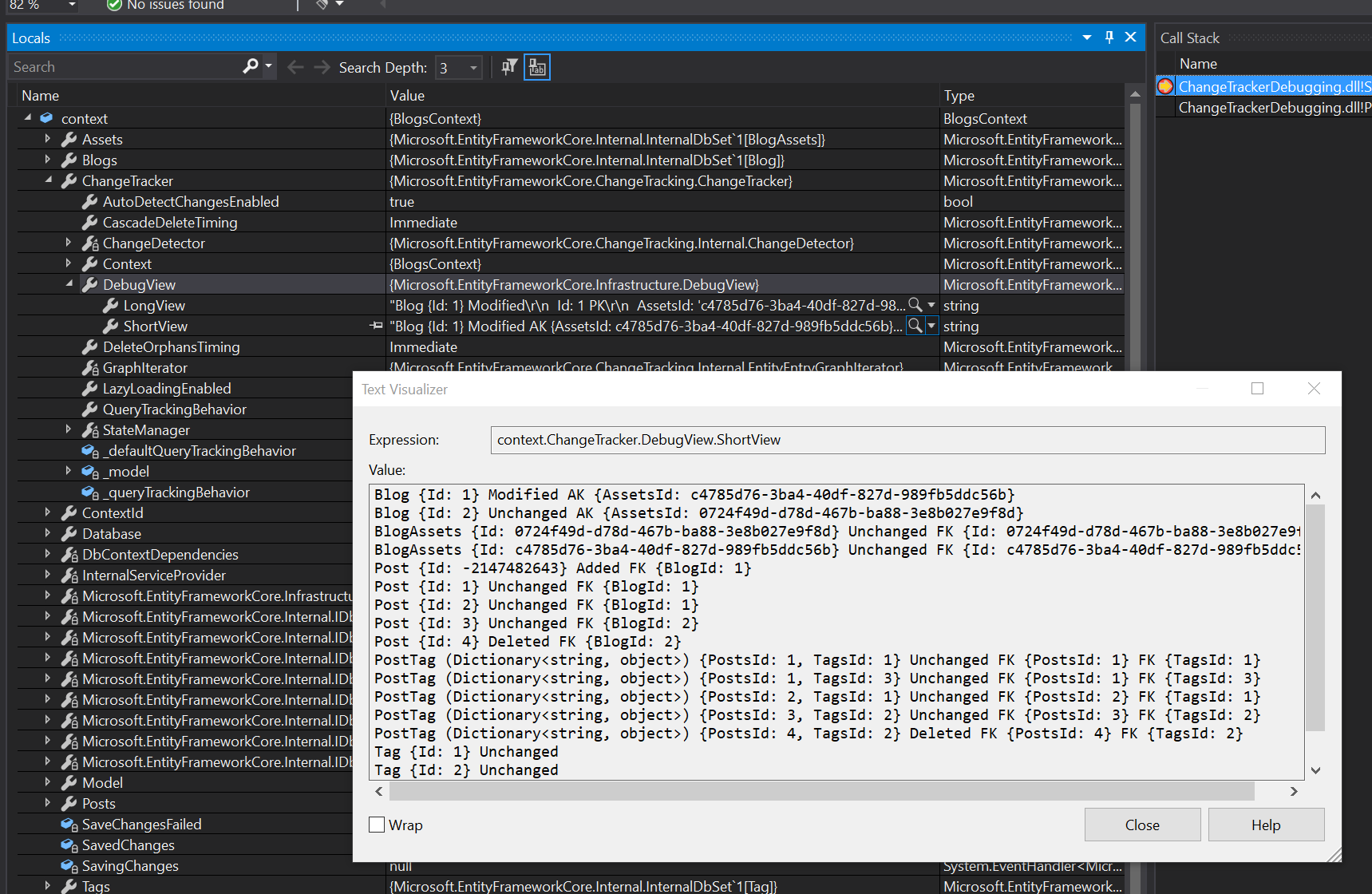 Acceso a la vista de depuración del rastreador de cambios desde el depurador de Visual&nbsp;Studio