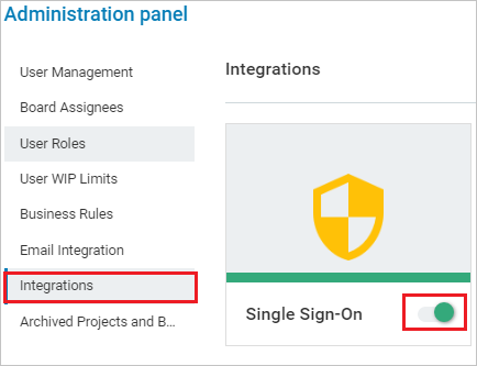 Captura de pantalla que muestra el panel Administración con la opción Integración seleccionada.