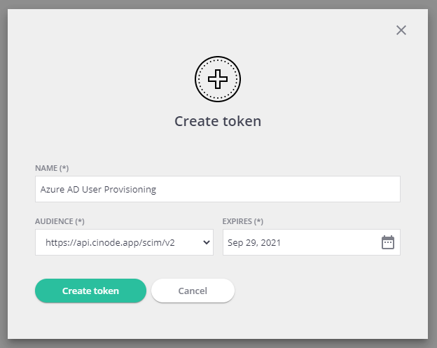 Captura de pantalla de Crear token.