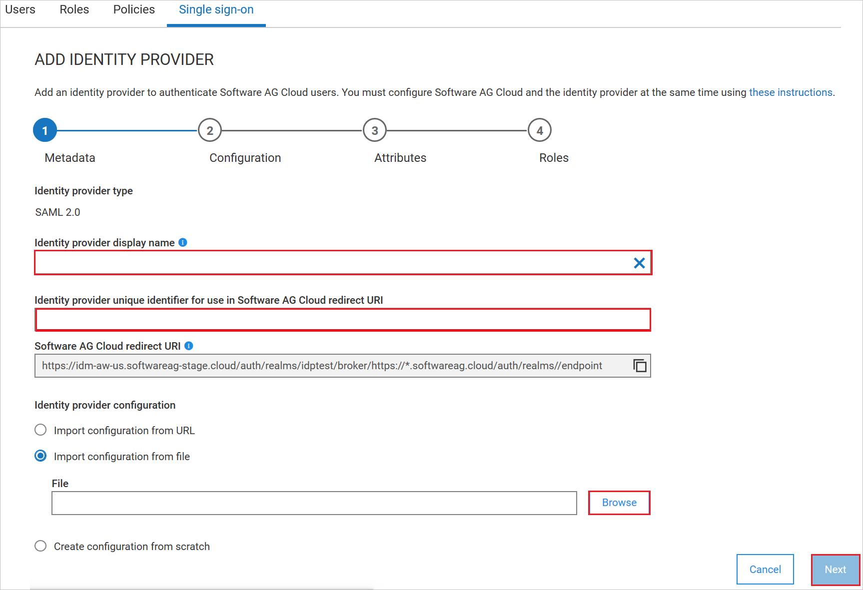 Pasos de configuración de Software AG Cloud