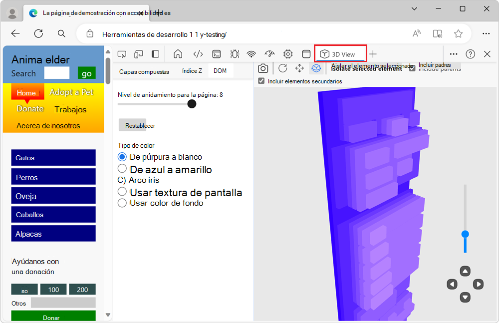 La herramienta Vista 3D, que se muestra en el área principal, con su pestaña en la barra de actividad
