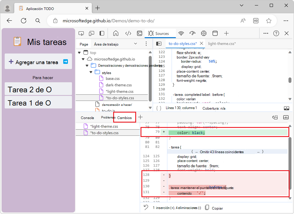 Vista de diferencias