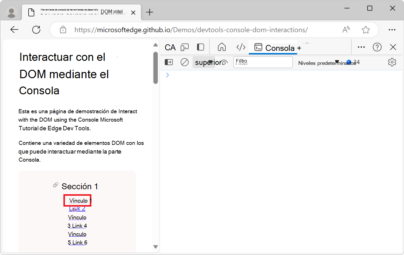 Vínculo que desea cambiar en la página