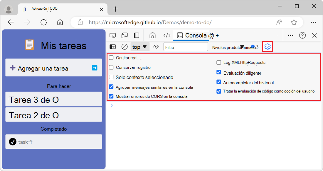 Configuración de la consola