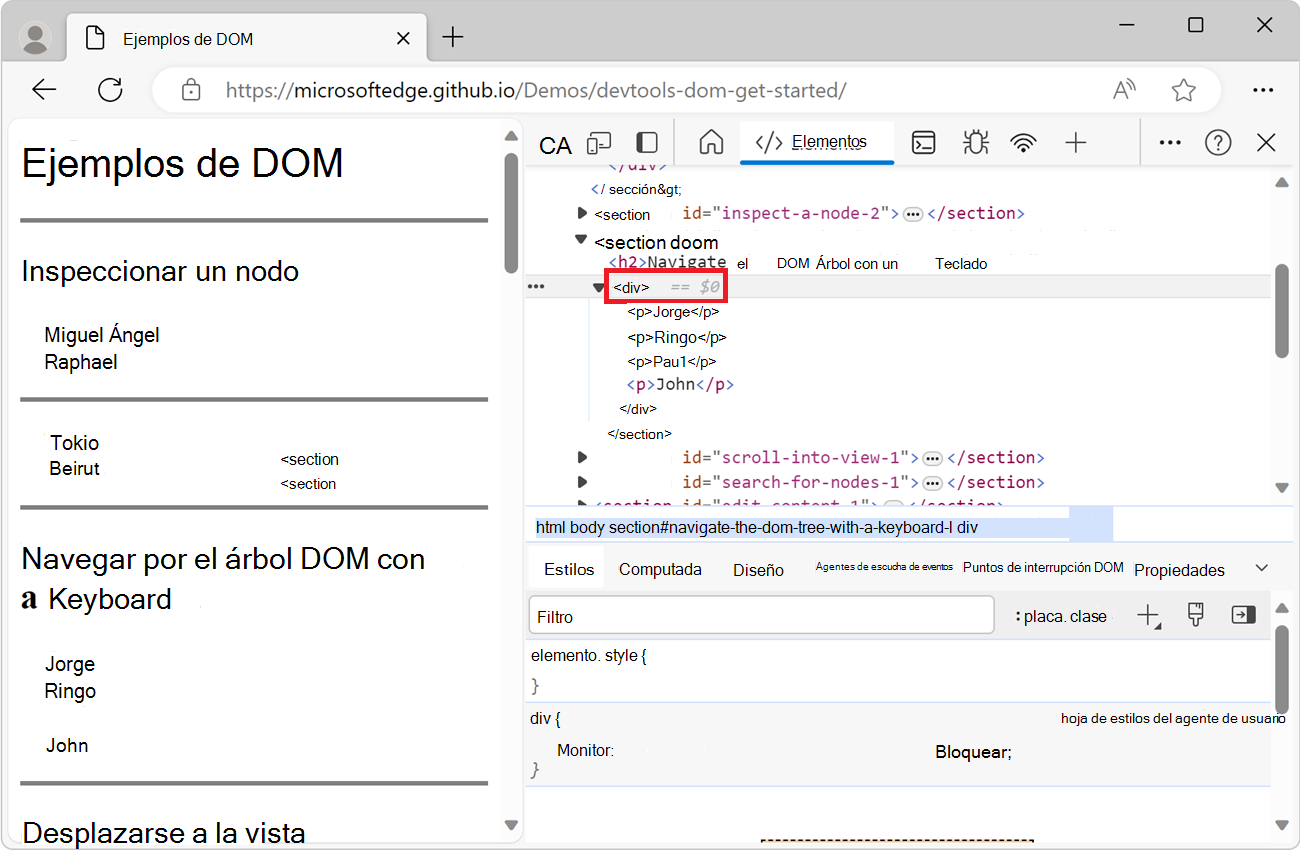 Inspeccionar el nodo 