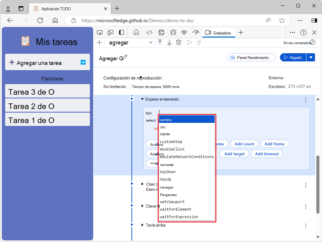 Menú desplegable Tipo
