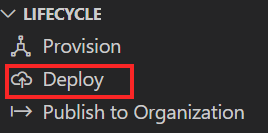 Captura de pantalla que muestra la opción Implementar en CICLO DE VIDA.