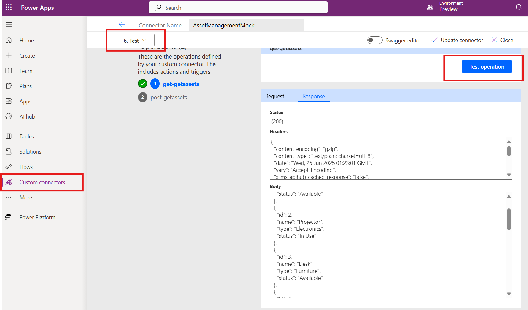 Prueba del conector personalizado