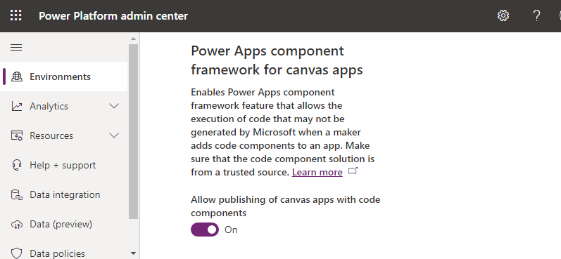 Habilitación de componentes de código