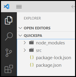 Muestra el proyecto quickspa recién creado antes de que se agreguen los archivos.