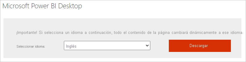 Captura de pantalla del botón Descargar de la página de descarga de Power BI Desktop.