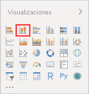 Captura de pantalla del panel Visualizaciones con el gráfico de columnas apiladas resaltado.