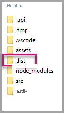 Captura de pantalla del Explorador de Windows, que muestra la jerarquía de carpetas del proyecto visual de Power BI. La carpeta dist está resaltada.
